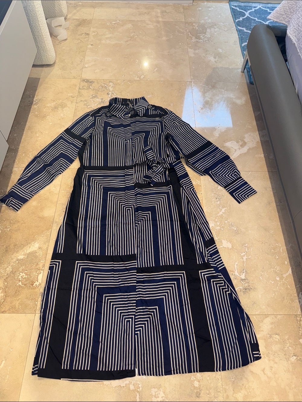 Mango Navy and White Geometric Maxi Dress